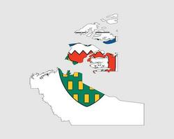 Northwest Territories Map Flag. Map of NT, Canada with flag. Canadian Federal territory. Vector illustration Banner.