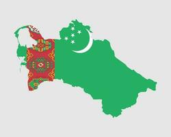 Turkmenistan Flag Map. Map of Turkmenia with the Turkmenistani country banner. Vector Illustration.