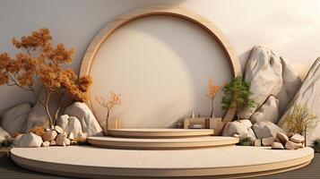 Podium background with cream color tone japanese style made by photo