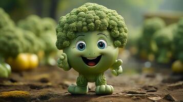 broccoli have face, hands and foots walking made by AI generative photo