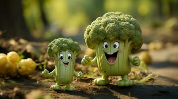 broccoli have face, hands and foots walking made by AI generative photo