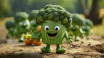 broccoli have face, hands and foots walking made by AI generative photo