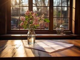 paper on the wooden table, real photography with smooth lighting and sun light AI generate photo