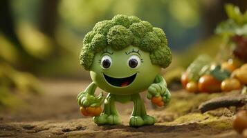 broccoli have face, hands and foots walking made by AI generative photo