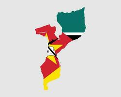 Mozambique Flag Map. Map of the Republic of Mozambique with the Mozambican country banner. Vector Illustration.