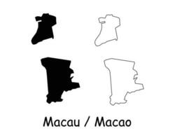 Macau Map. Macao Black silhouette and outline map isolated on white background. Macanese Border Boundary Line Icon Sign Symbol Clipart EPS Vector