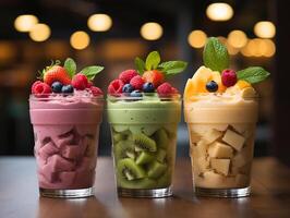 photography of bowl smoothies in cafe made with photo