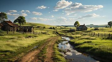 granja en sub urbano a tarde, ultra realista, suave Encendiendo hecho por ai generativo foto