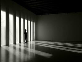 black and white picture of a silhouette in the empty room generative AI photo