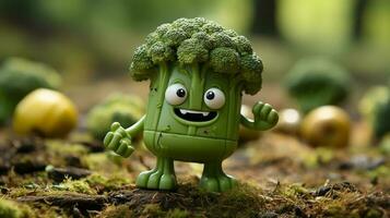 brócoli tener rostro, manos y pies caminando hecho por ai generativo foto
