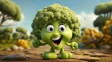 broccoli have face, hands and foots walking made by AI generative photo