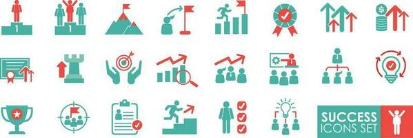 Success icons set. Solid icon style. Containing reward, winner, ribbon, star, cup, and more. Simple web icons set vector