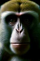 A Close Up Of A MonkeyS Face With A Black Background. AI Generated photo