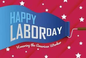 Labor Day, Honoring the American Worker. Design with a paint roller and text. On red background vector