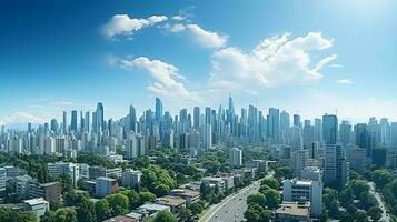 ciudad panorama con rascacielos edificios, luz hecho por ai generado foto