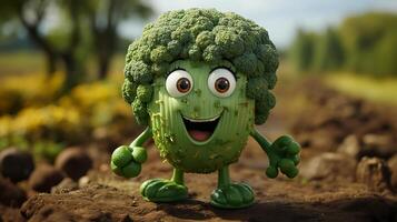 broccoli have face, hands and foots walking made by AI generative photo