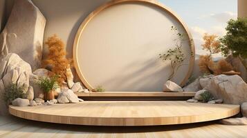 Podium background with cream color tone japanese style made by photo