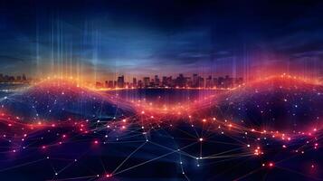 technology futuristic Network connection concept with connecting glowing dots and lines circuit background . photo
