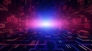 abstract technology background with circuit board and blue lights digital communication line concept graphic, hardware computer tech integrated energy design information internet . photo
