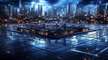 technology futuristic Network connection concept with connecting glowing dots and lines circuit background . photo