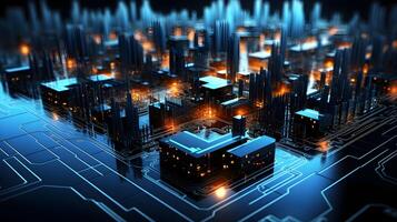 technology futuristic Network connection concept with connecting glowing dots and lines circuit background . photo