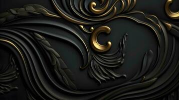 black luxury abstract background with lines and waves golden elegant texture backdrop generative Ai. photo