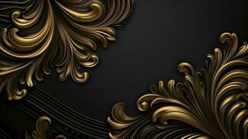 negro lujo resumen antecedentes con líneas y olas dorado elegante textura fondo generativo ai. foto
