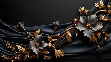 black luxury abstract background with lines and waves golden elegant texture backdrop . photo