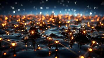 technology futuristic Network connection concept with connecting glowing dots and lines circuit background . photo