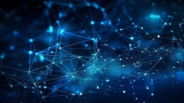 abstract technology background with circuit board and blue lights digital communication line concept graphic, hardware computer tech integrated energy design information internet . photo