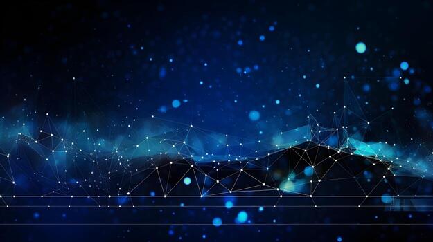 abstract technology background with circuit board and blue lights digital communication line concept graphic, hardware computer tech integrated energy design information internet . photo