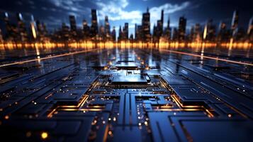technology futuristic Network connection concept with connecting glowing dots and lines circuit background . photo