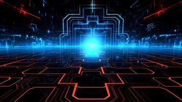 technology futuristic Network connection concept with connecting glowing dots and lines circuit background . photo