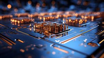 technology futuristic Network connection concept with connecting glowing dots and lines circuit background . photo