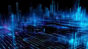 abstract technology background with circuit board and blue lights digital communication line concept graphic, hardware computer tech integrated energy design information internet . photo