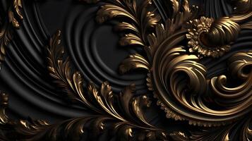 black luxury abstract background with lines and waves golden elegant texture backdrop generative Ai. photo