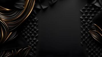 black luxury abstract background with lines and waves golden elegant texture backdrop generative Ai. photo