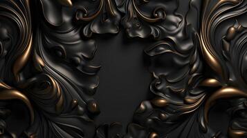 black luxury abstract background with lines and waves golden elegant texture backdrop generative Ai. photo