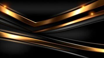 black luxury abstract background with lines and waves golden elegant texture backdrop generative Ai. photo