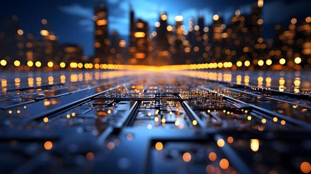 technology futuristic Network connection concept with connecting glowing dots and lines circuit background . photo