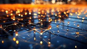 technology futuristic Network connection concept with connecting glowing dots and lines circuit background . photo