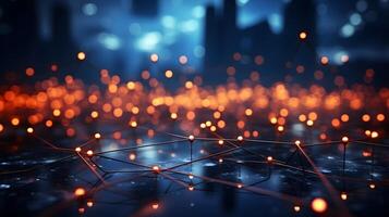 technology futuristic Network connection concept with connecting glowing dots and lines circuit background . photo