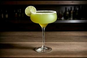 A Margarita Sitting On Top Of A Wooden Table. AI Generated photo
