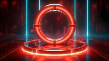 technology futuristic circle with glowing neon light podium stage . photo