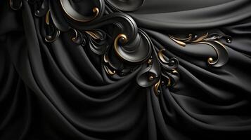 black luxury abstract background with lines and waves golden elegant texture backdrop generative Ai. photo