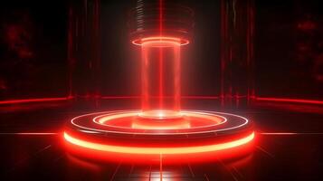 technology futuristic circle with glowing neon light podium stage . photo