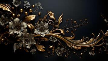 black luxury abstract background with lines and waves golden elegant texture backdrop . photo