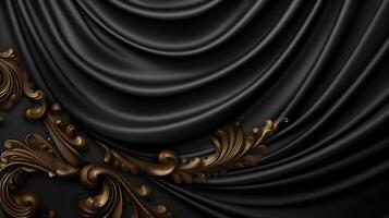 black luxury abstract background with lines and waves golden elegant texture backdrop generative Ai. photo