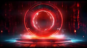 technology futuristic circle with glowing neon light podium stage . photo