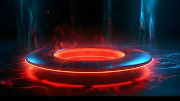 technology futuristic circle with glowing neon light podium stage generative AI. photo